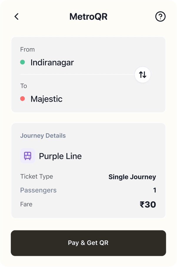 MetroQR journey and ticket screen