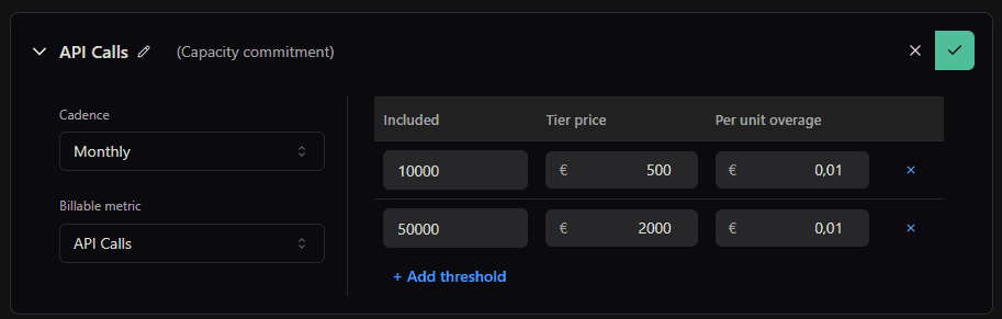 Example of how capacity commitment pricing is working in Meteroid