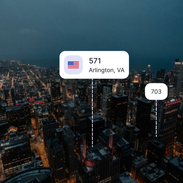 City skyline of Arlington showing the 571 area code and surrounding area codes