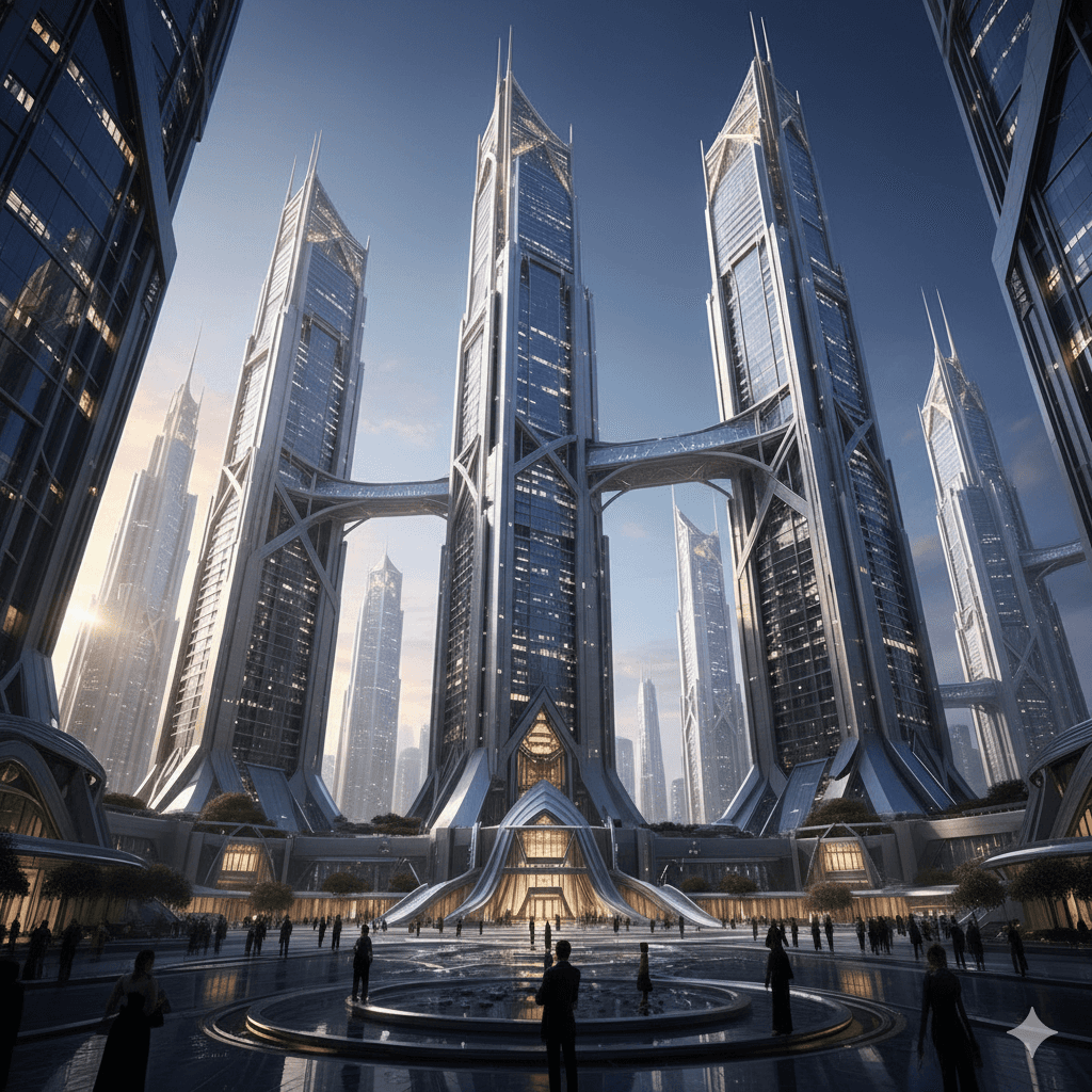 Futuristic luxury commercial architecture with towering glass facades in Sector 62 Gurugram