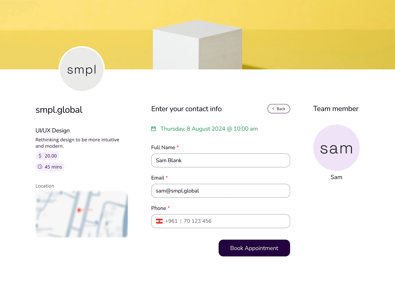 picktime's confirm booking after screen