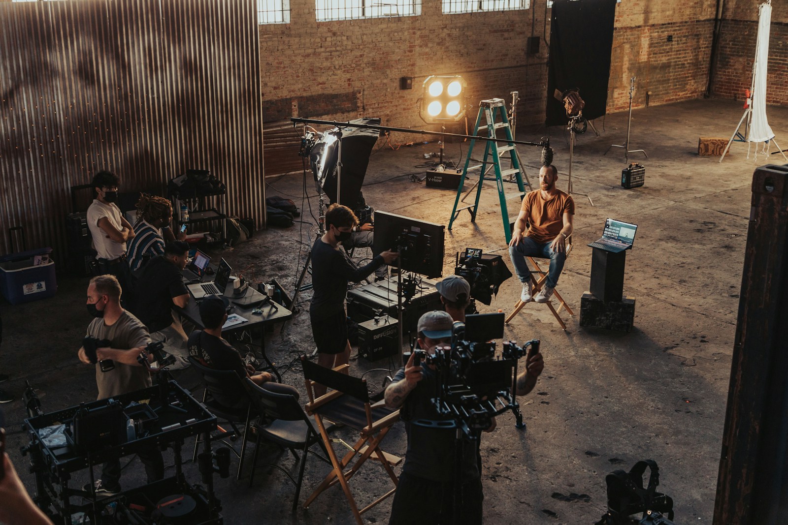 Crew preparing a commercial film set