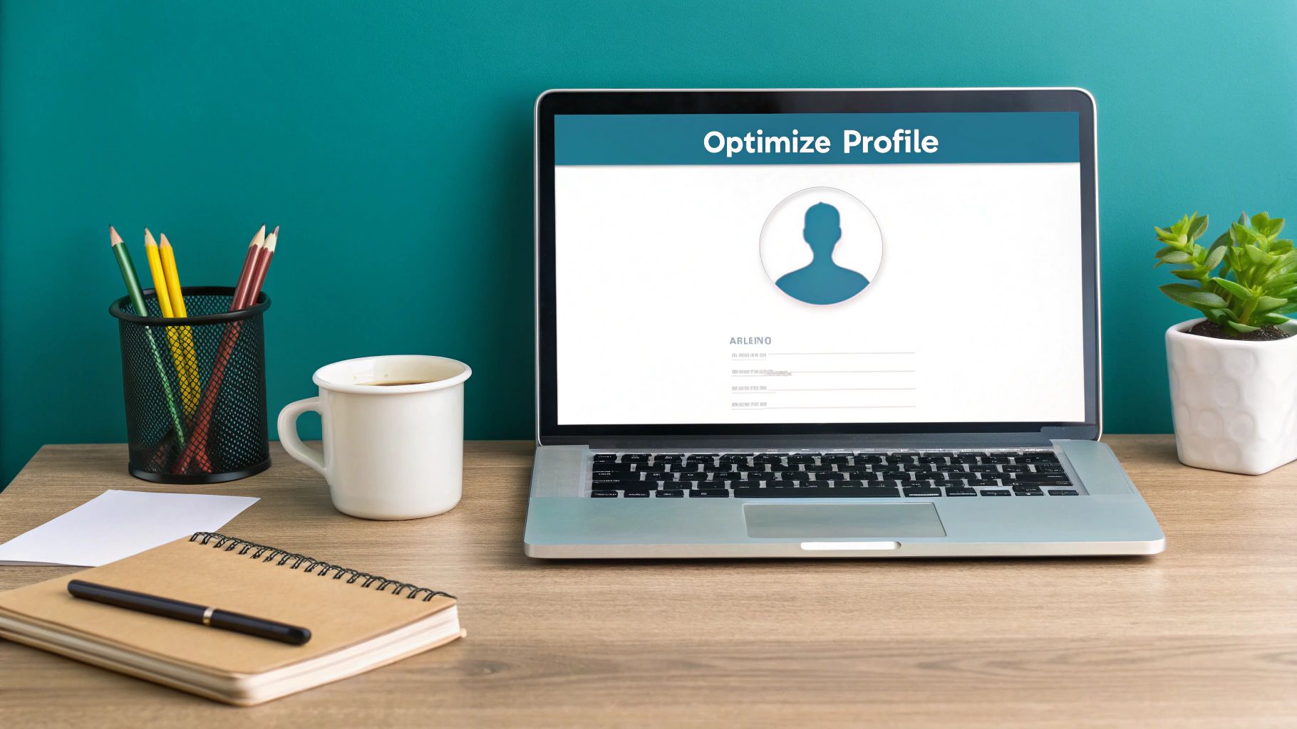 A person's professional LinkedIn profile displayed on a modern laptop screen, showing a clear headshot and a well-designed banner.