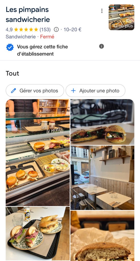 Capture d'écran d'une page google my business gérée par la doum agency
