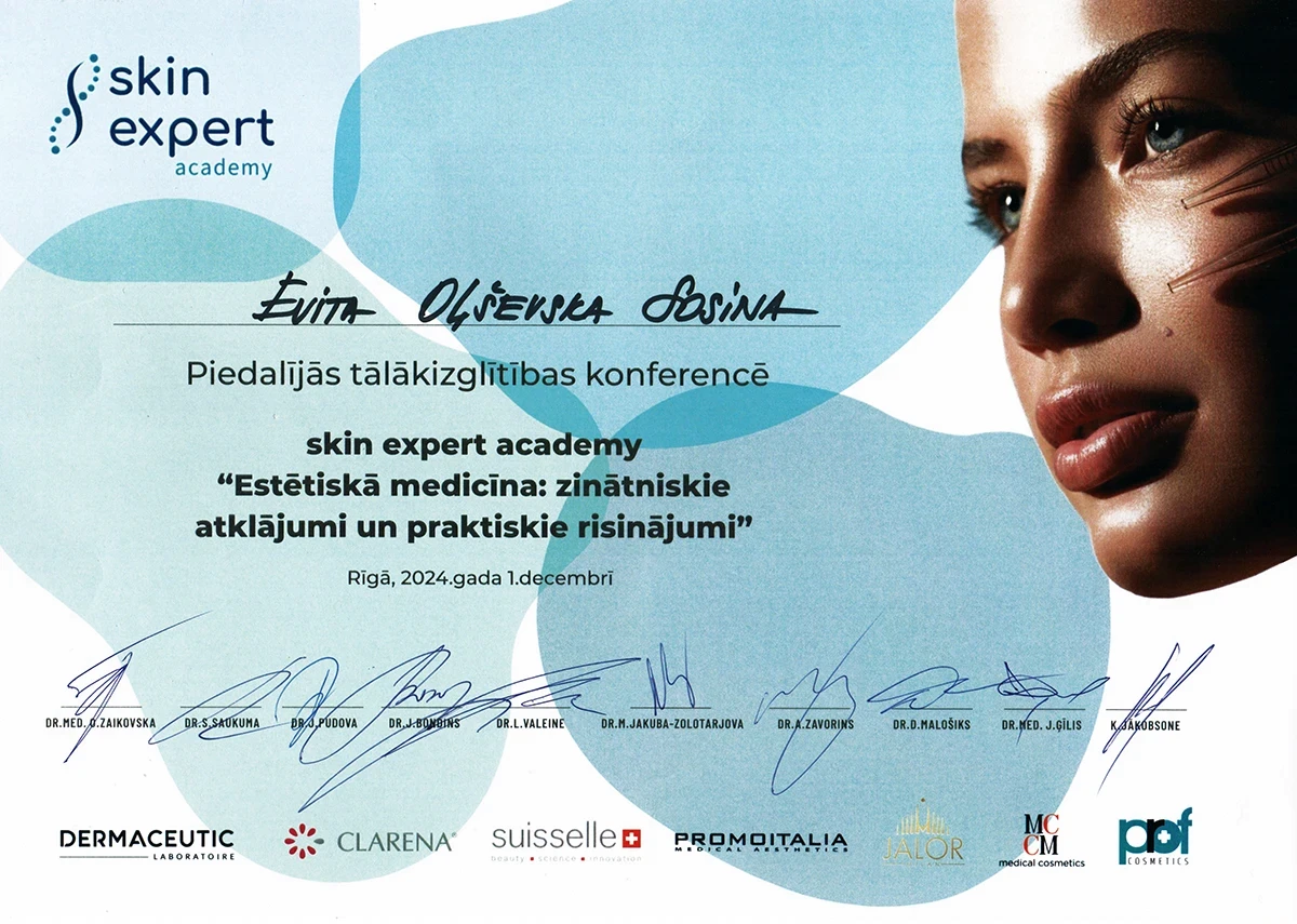 Profesionālās apmācības sertifikāts estētiskajā kosmetoloģijā
