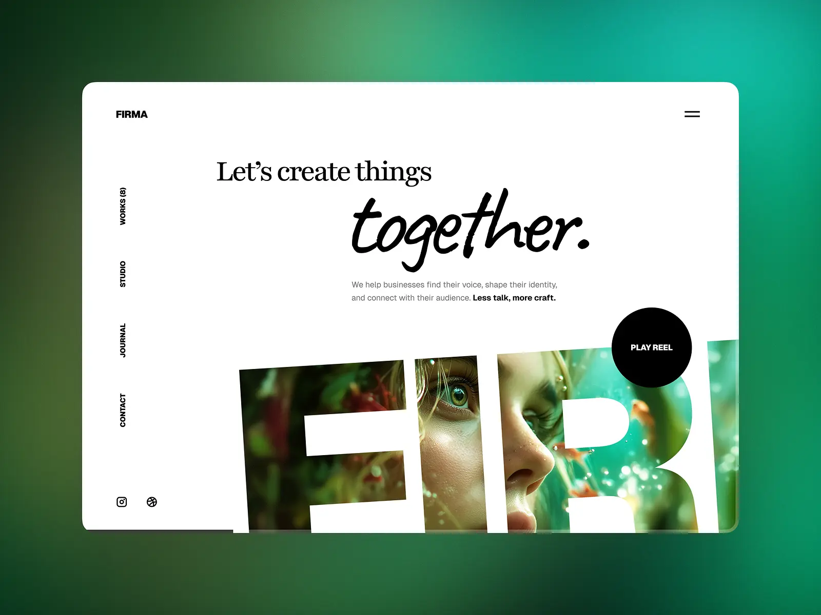 Featured preview of Firma, a branding agency Framer template featuring a modern creative studio homepage with bold typography and immersive visuals.