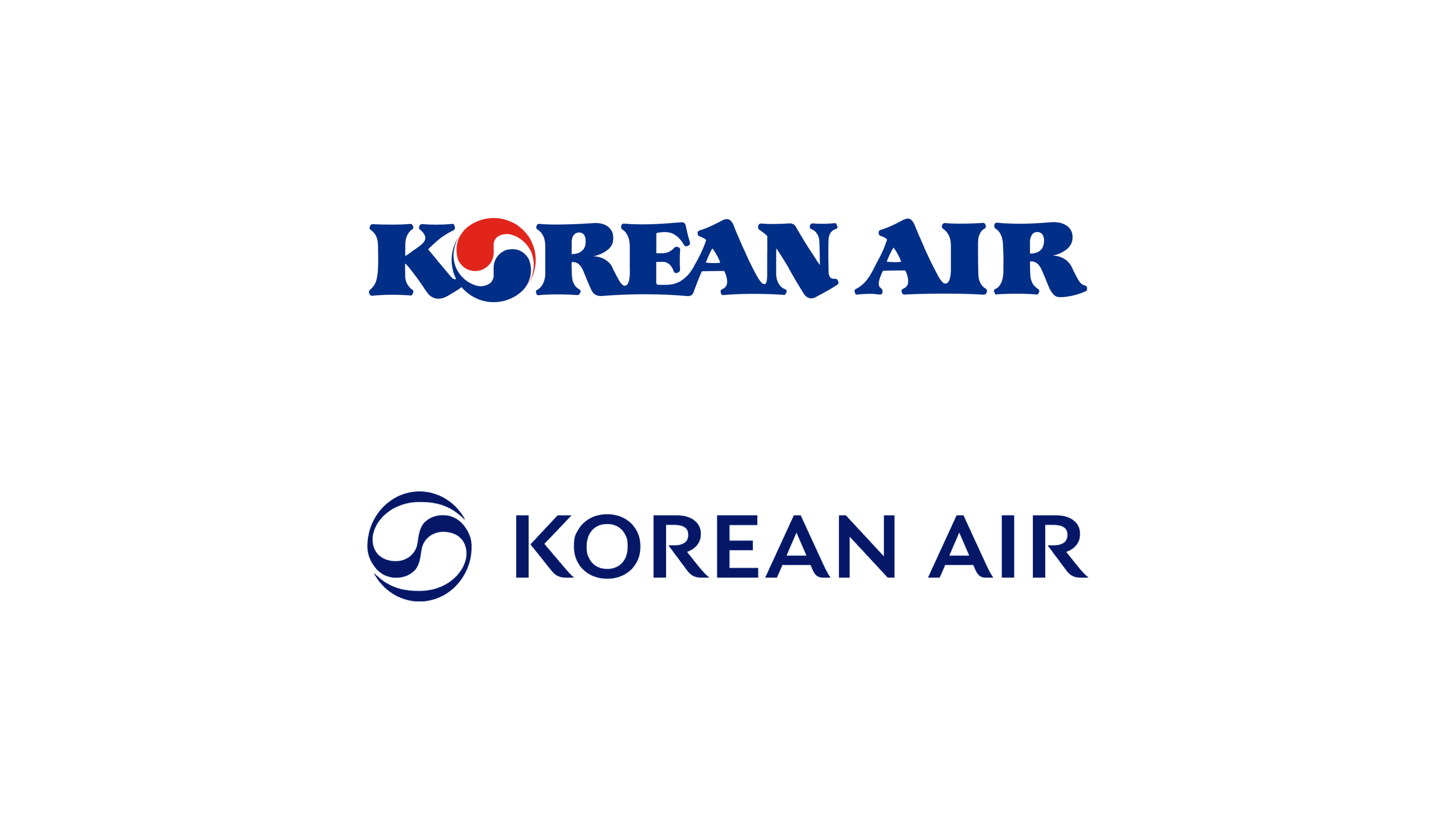 Korean Air rebranding example comparing the old airline logo with the simplified modern identity