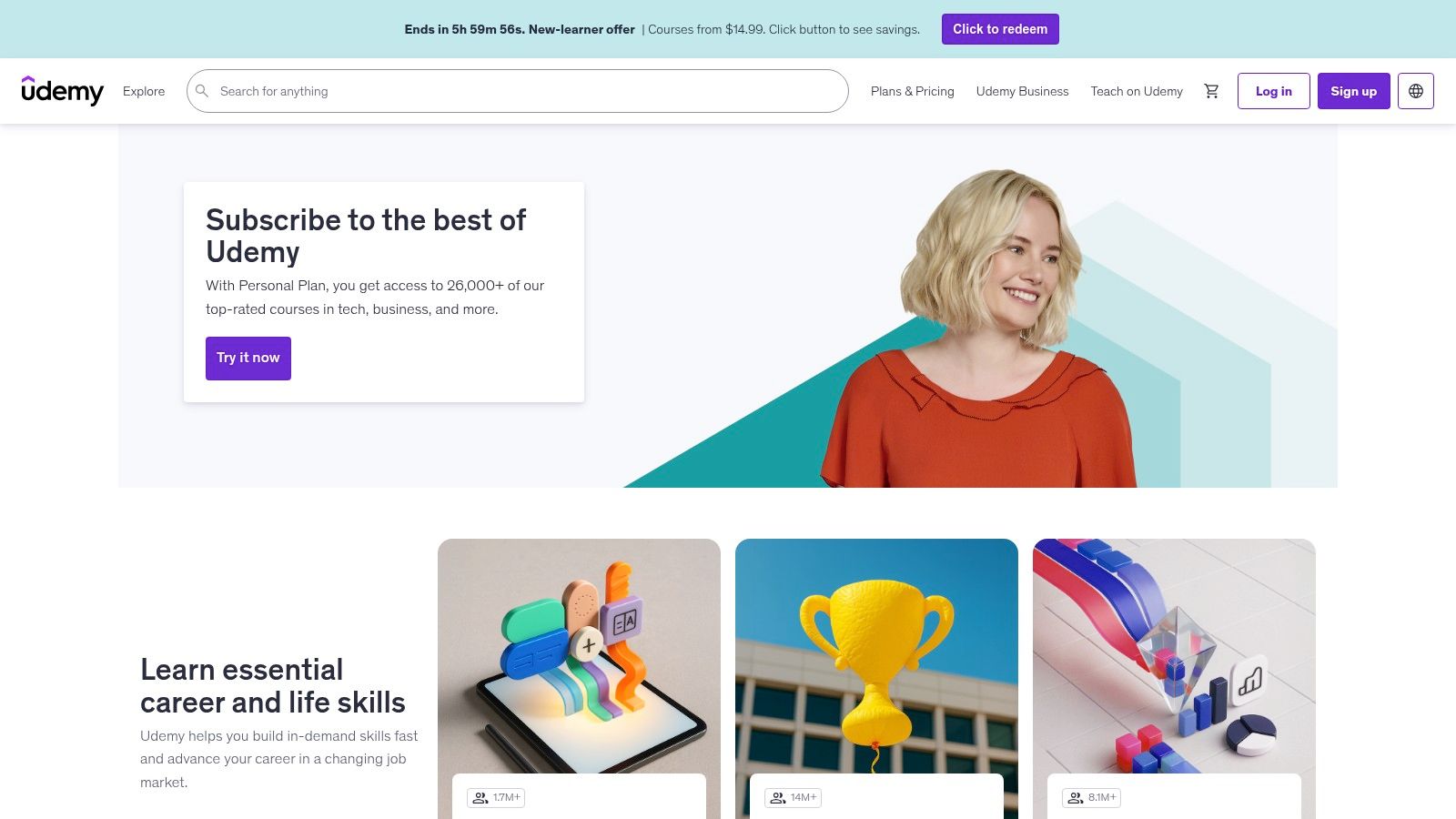 Interface de la plateforme Udemy avec des cours sur l'IA