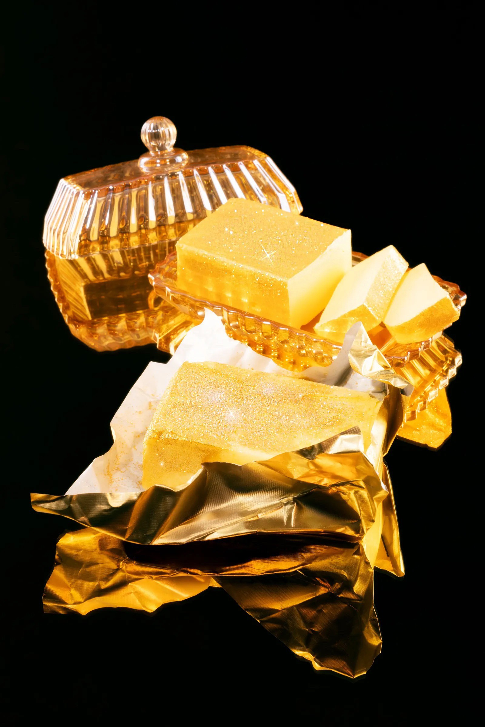 Butter and gold foil editorial still life for Esquire Best New Restaurants.