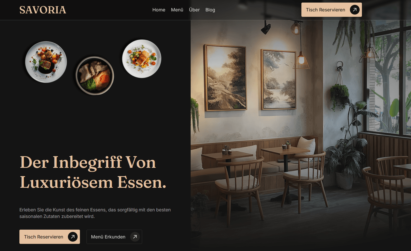 Hero Section eines Restaurants. Portfolio