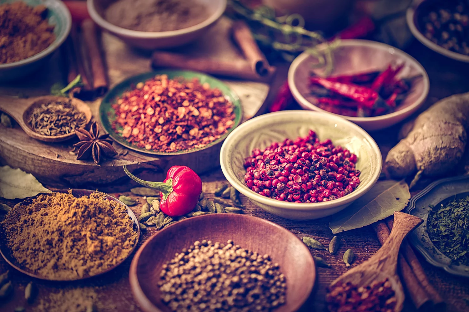 Mixed spices in bowls