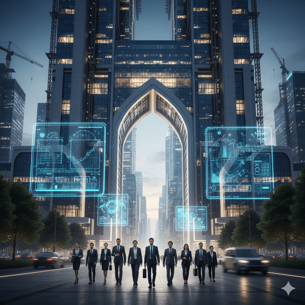 Iconic glass-facade commercial building entrance at M3M Sector 98 Gurugram highlighting modern architectural growth