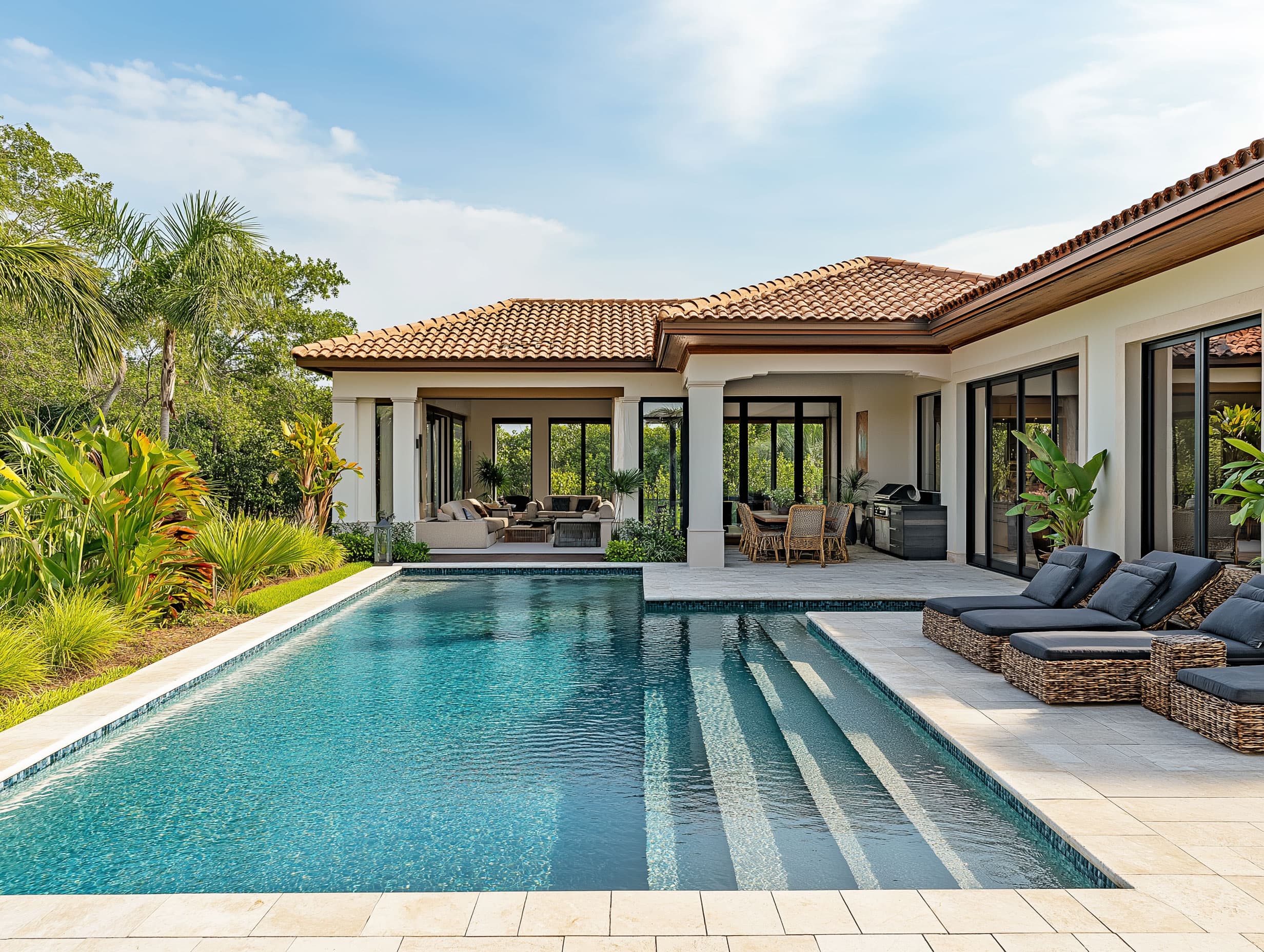 Backyard with pool and big windows