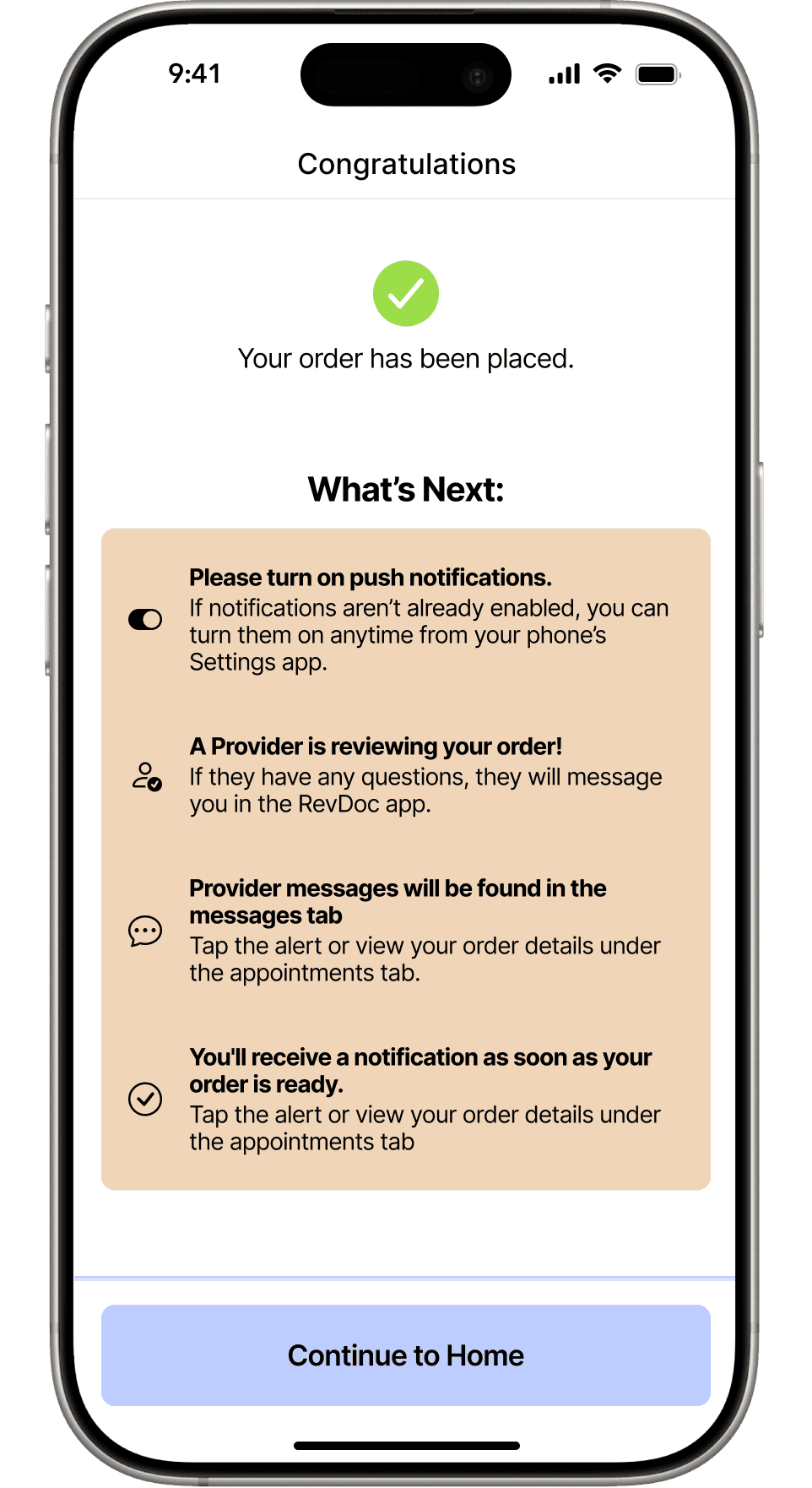 A screenshot of the RevDoc Member app UI