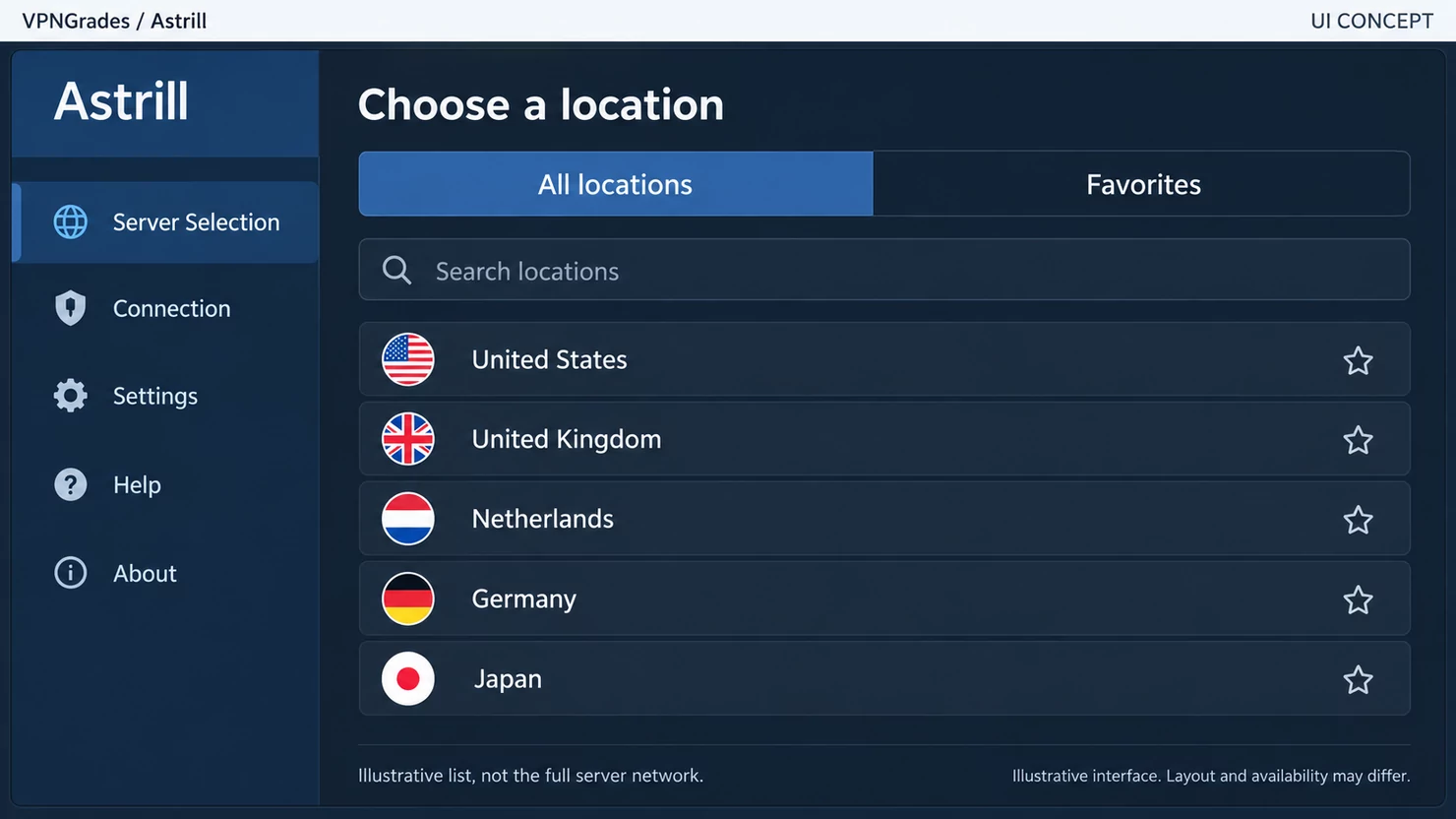 Astrill: a location picker concept (illustration).