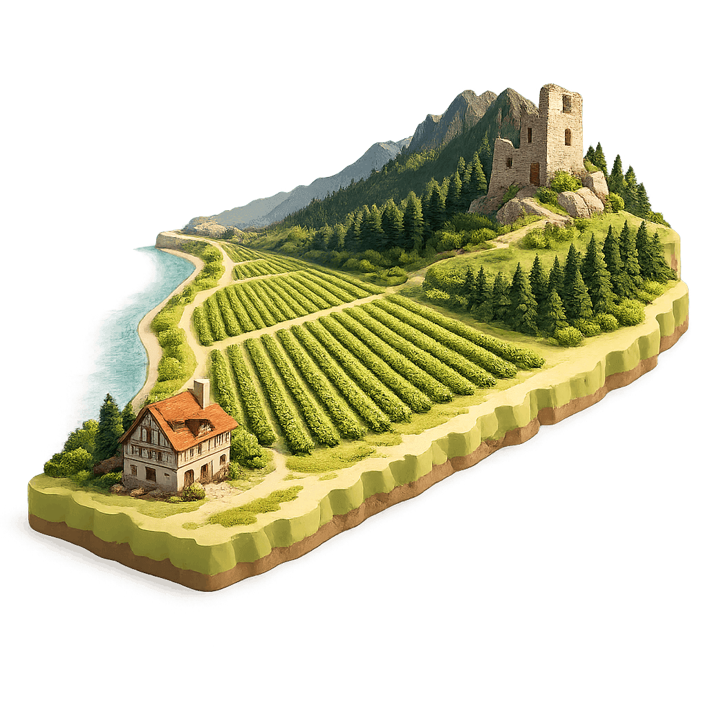 Artistic illustration of the Baden wine region.