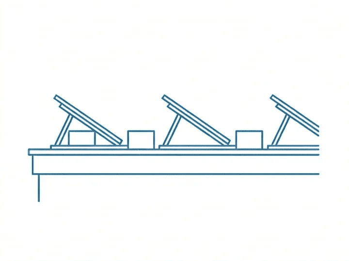 Illustration minimaliste de panneaux solaires bleus sur un toit blanc, symbolisant la rénovation énergétique.