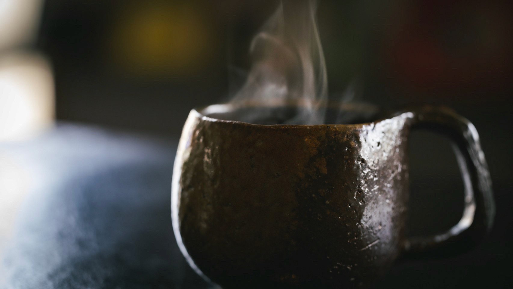 Fresh, hot coffee in a traditonal bizen ware mug