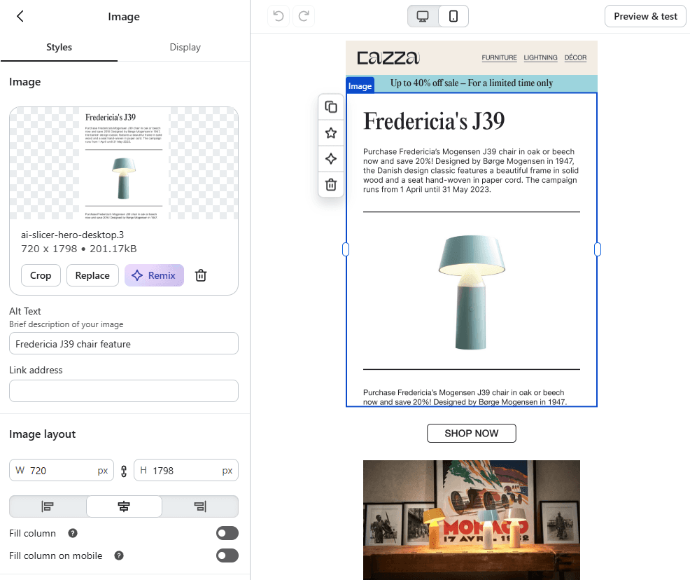 Screen displaying the slices uploaded from Figma to Klaviyo.o Klaviyo.