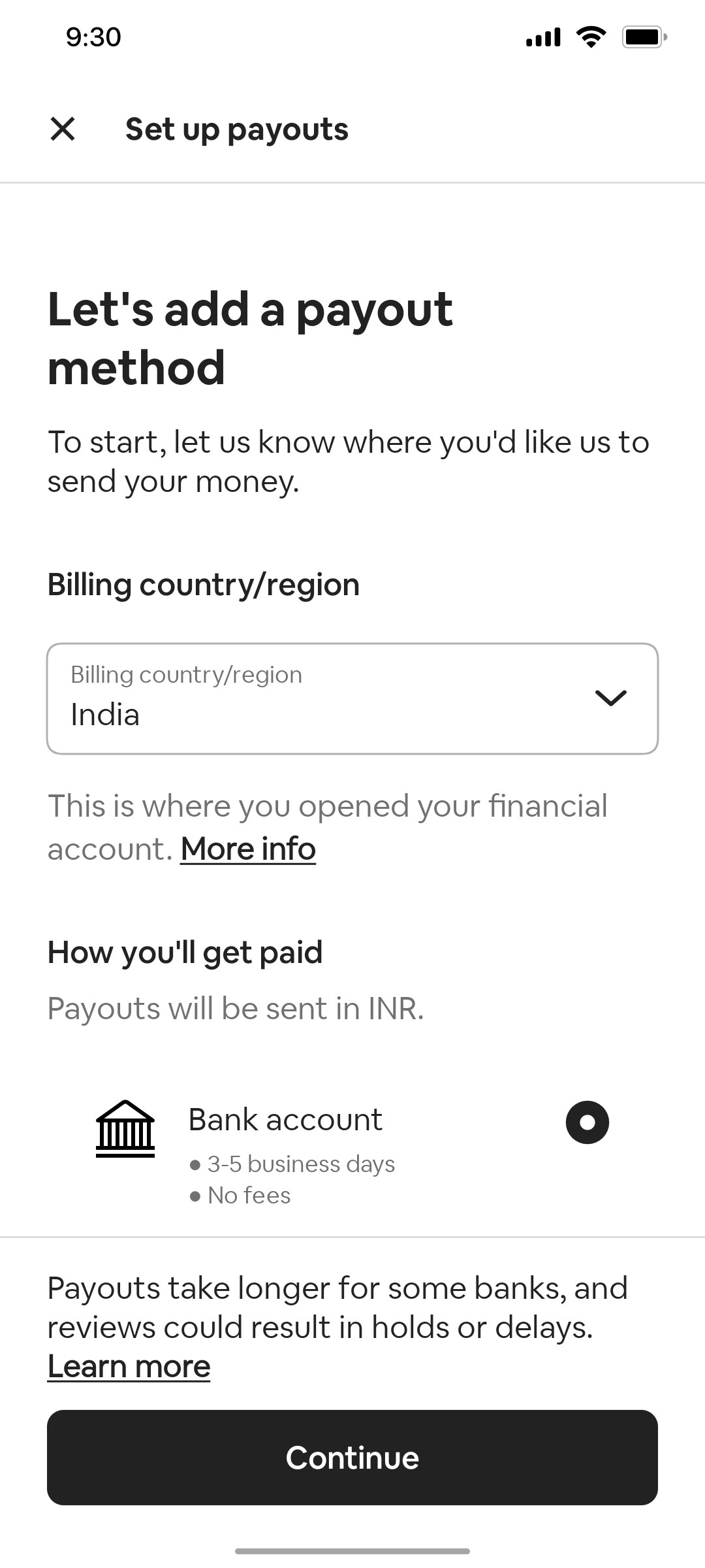 Airbnb Set up payout 2 screen