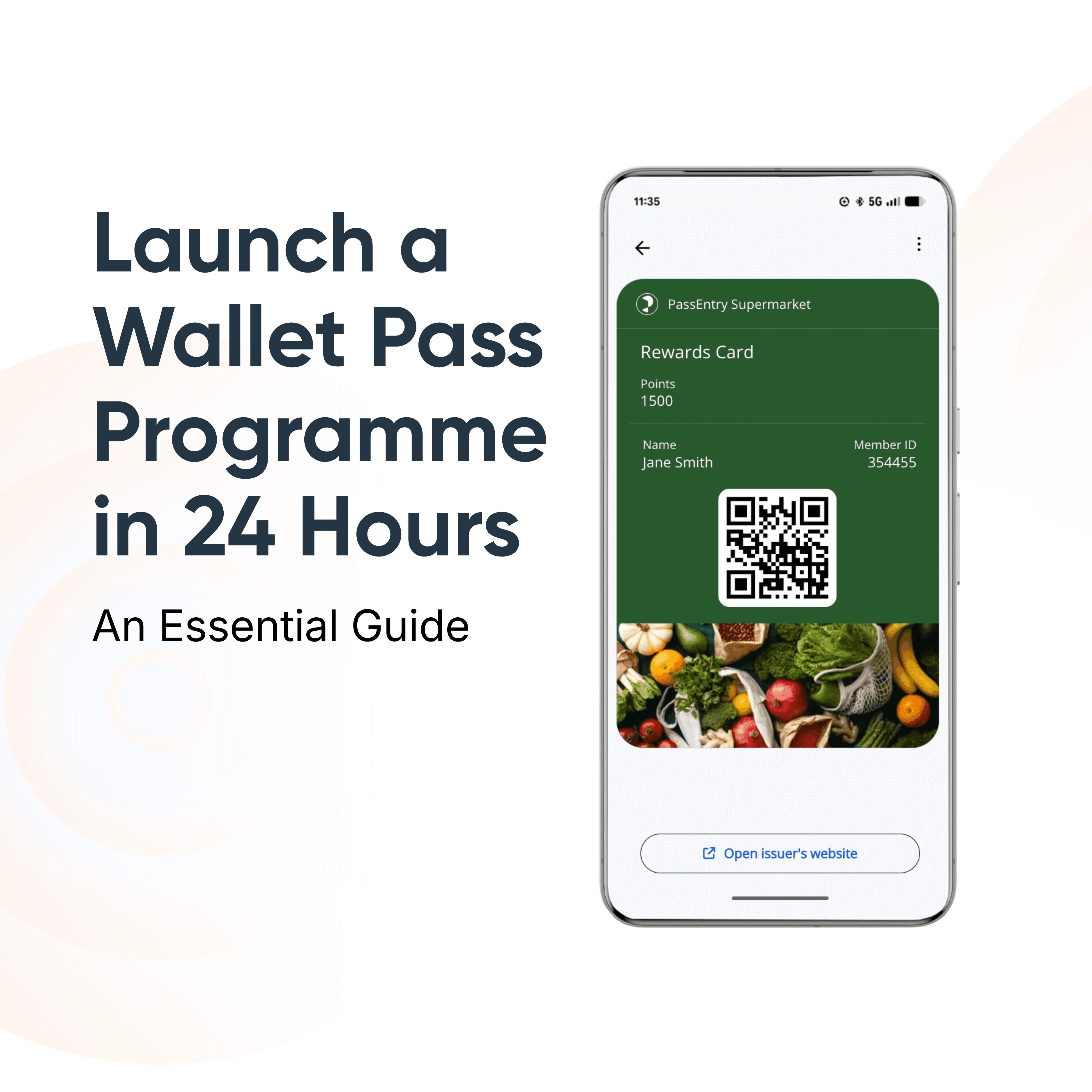 Teléfono inteligente que muestra un pase de Google Wallet para un pase de lealtad de supermercado.