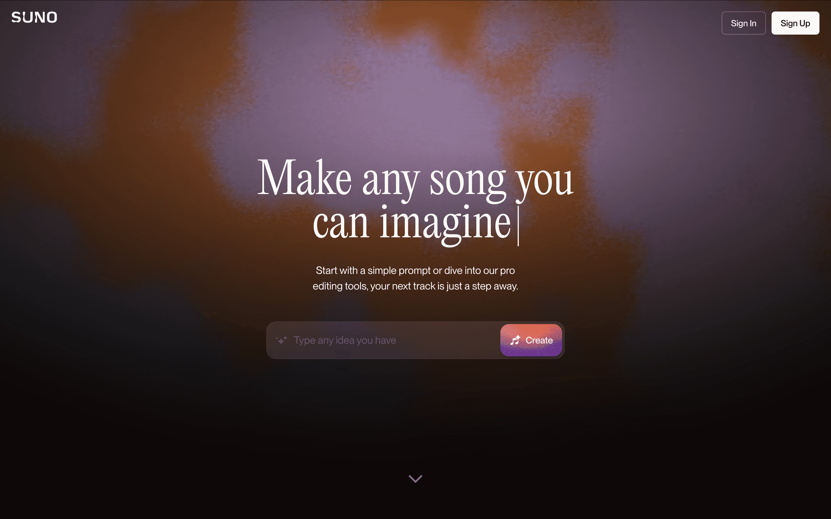 Screenshot van homepage Suno