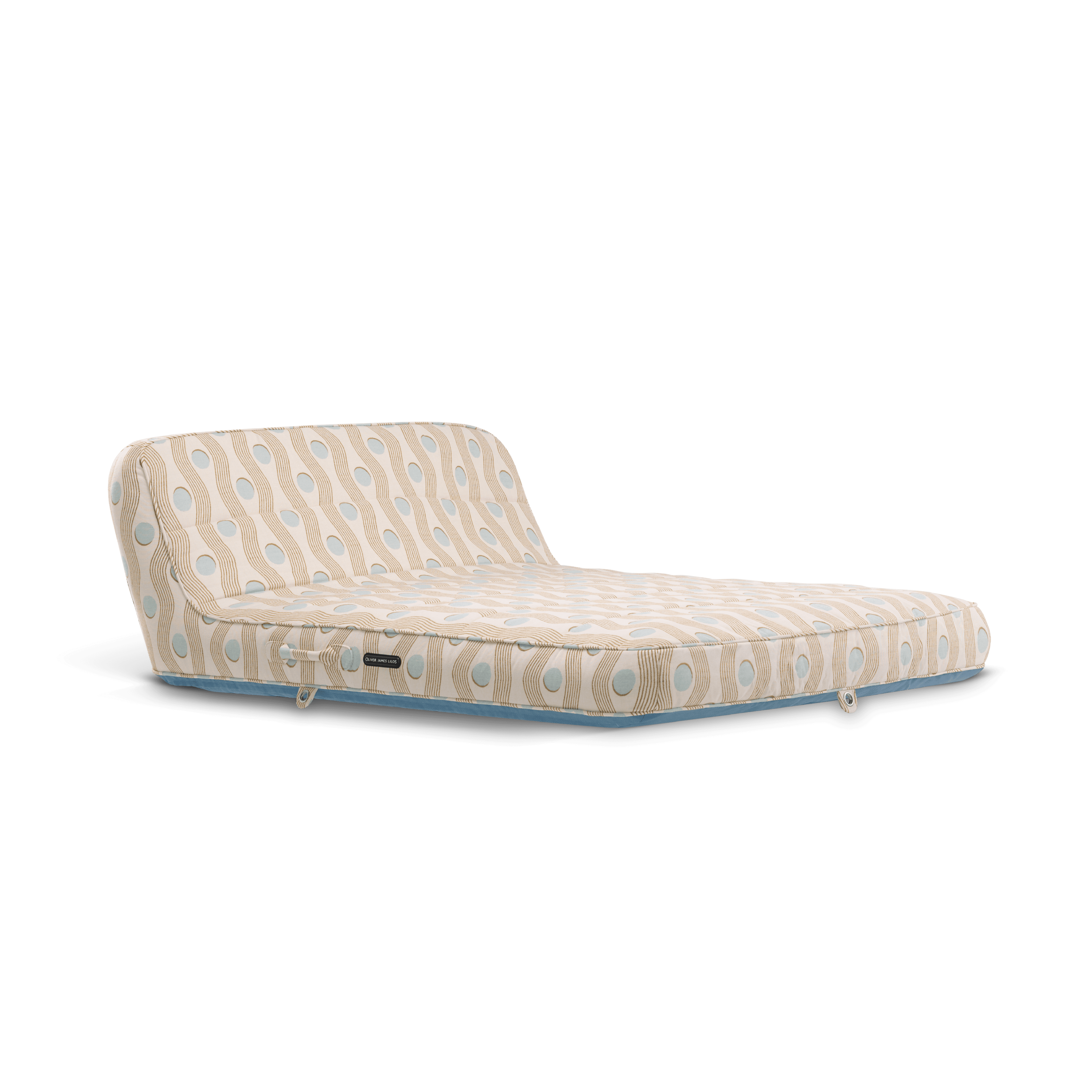 Luxury double pool float in cream geometric-weave fabric with light blue accents