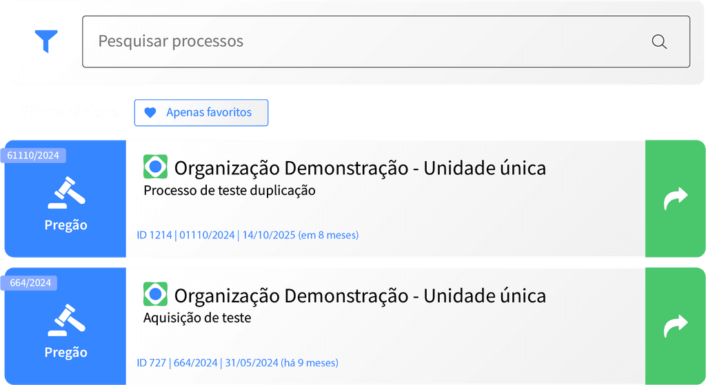 Print da plataforma da ContrataGov mostrando o sistema de pesquisa de processos.