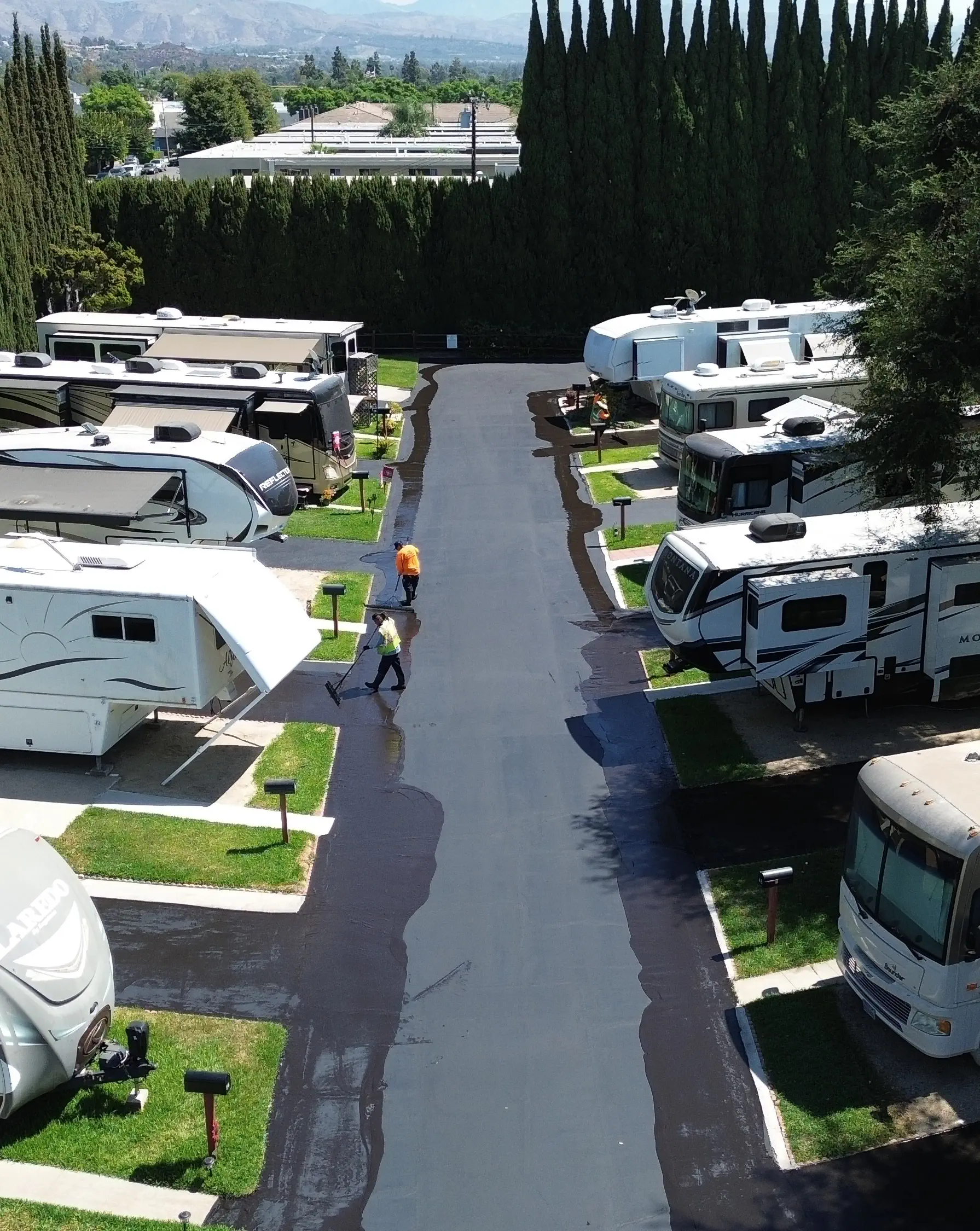 Seal coating asphalt roads in mobile home park