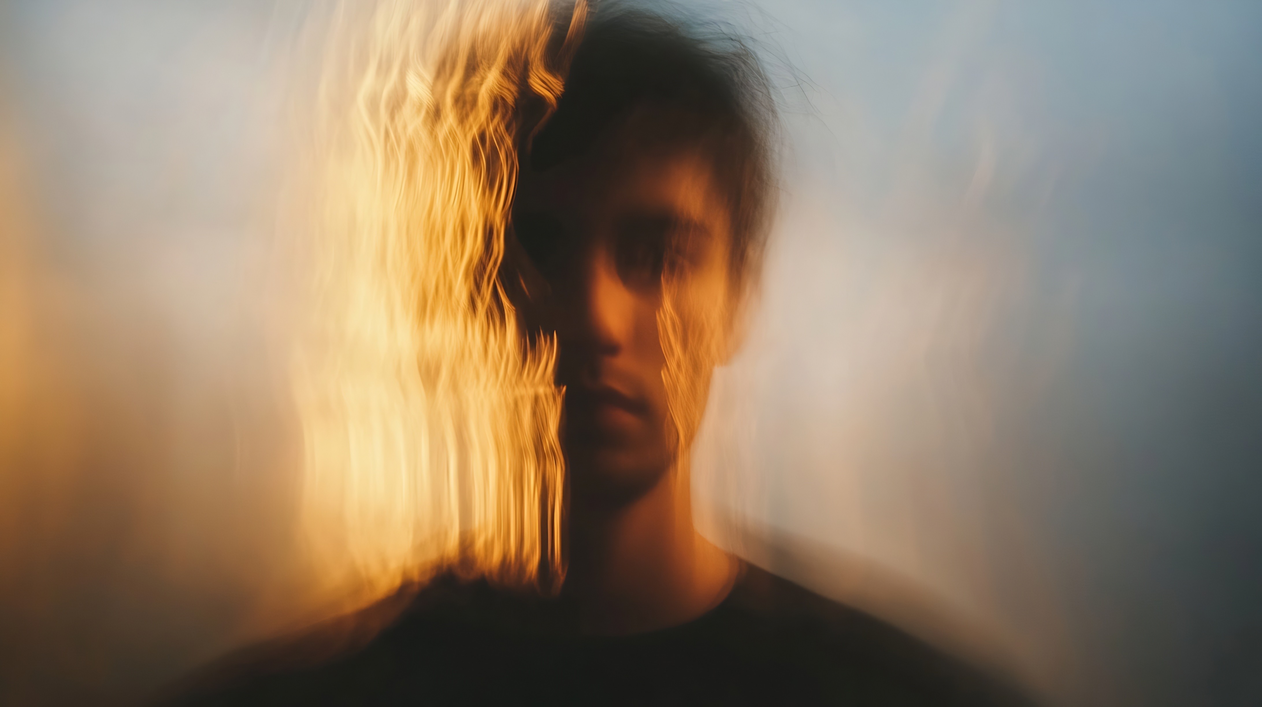 Dreamy Abstract Portrait with Artistic Light Effects and Emotional Expression.
