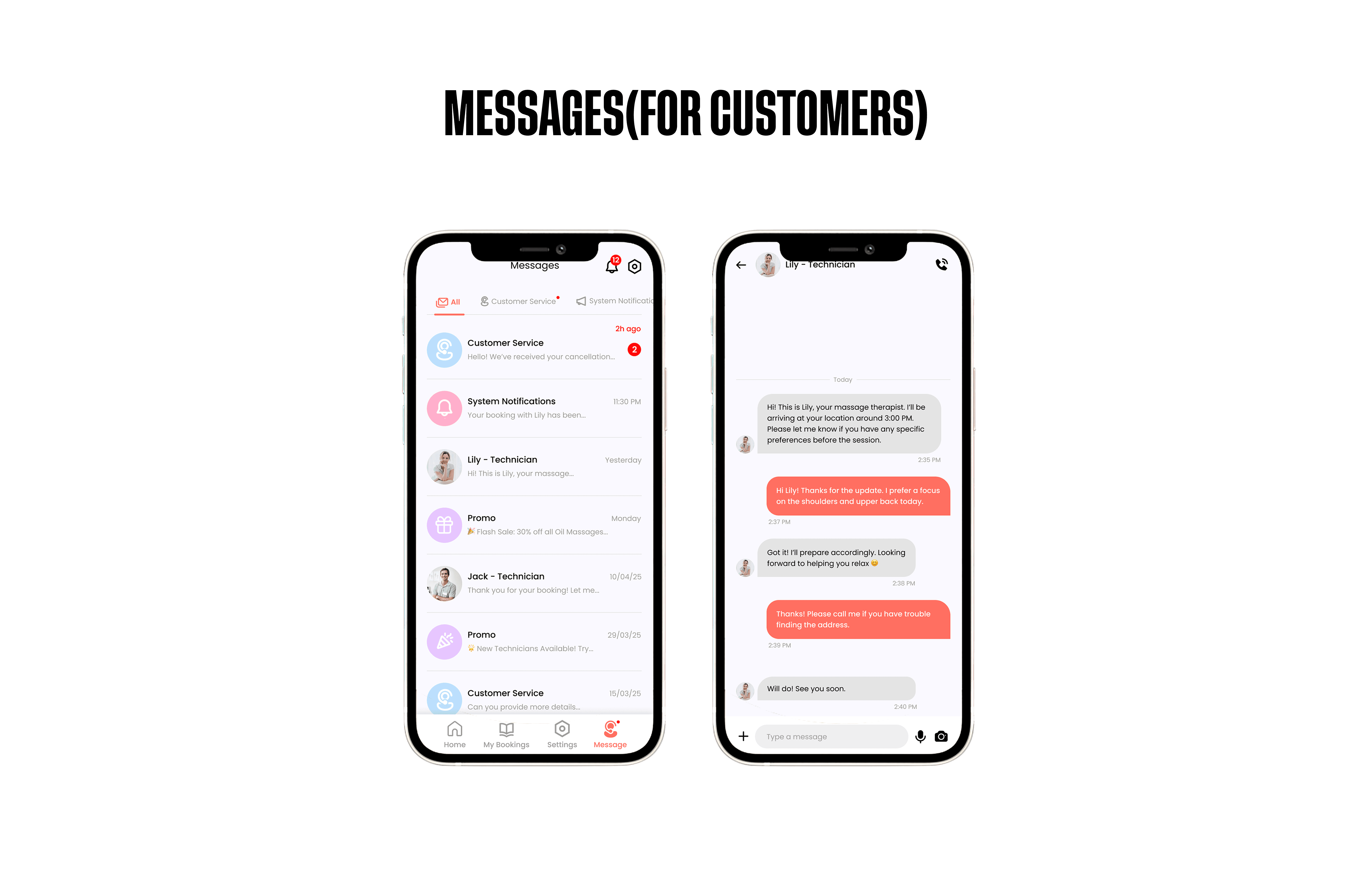 Messages Screens (For Customers))