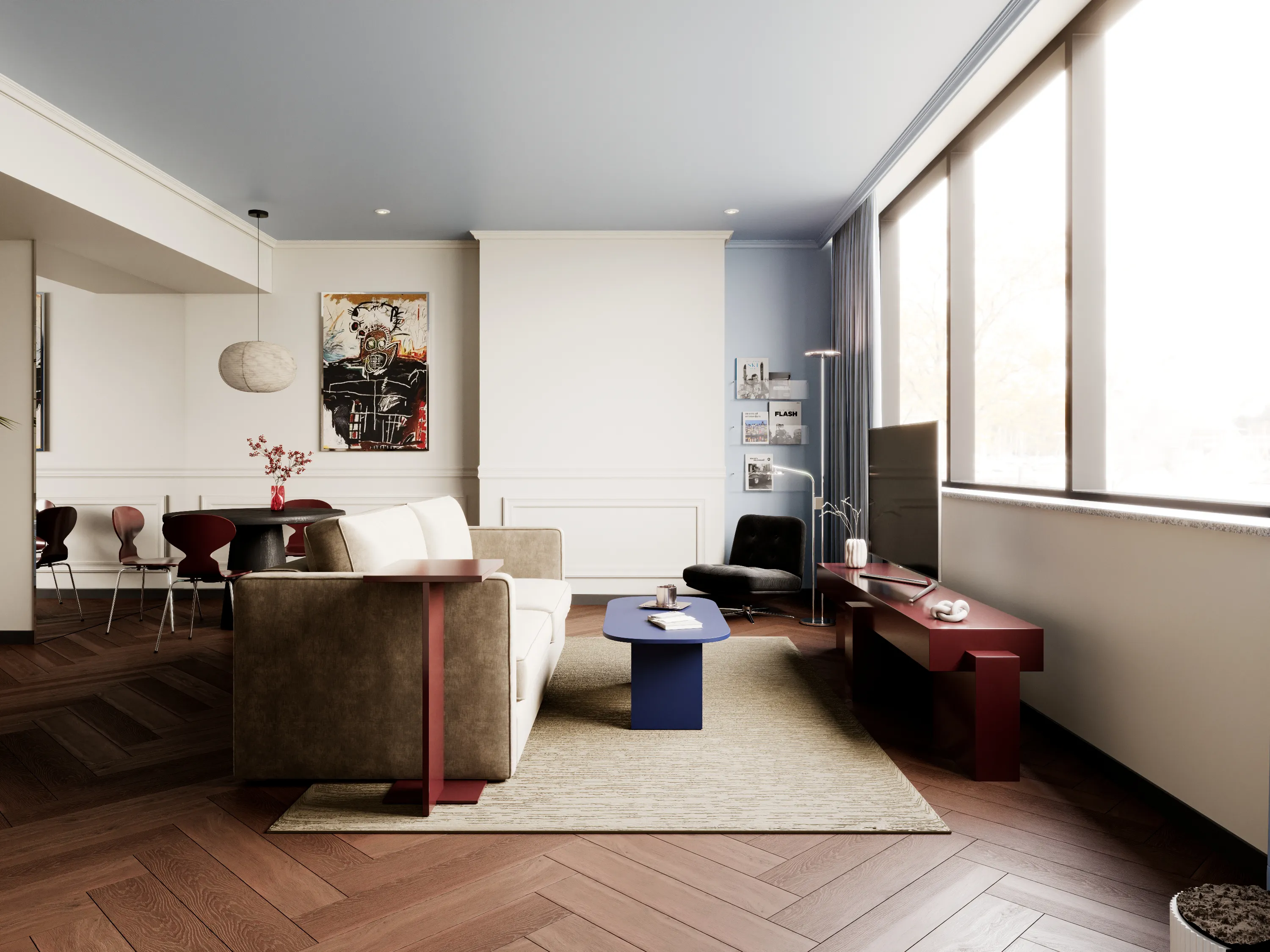 Colourfully designer living room space.