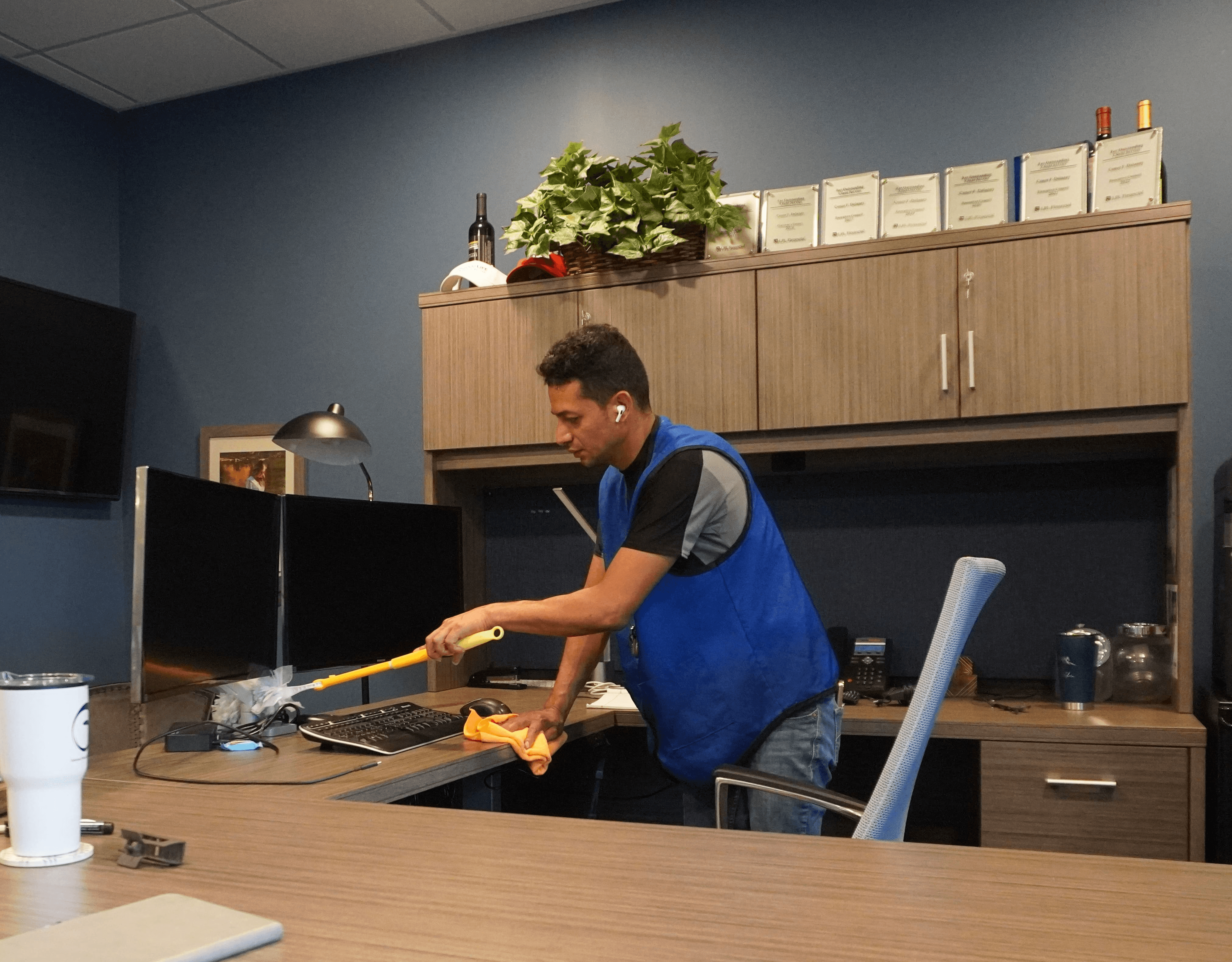 Cleaning Desk of Office Building