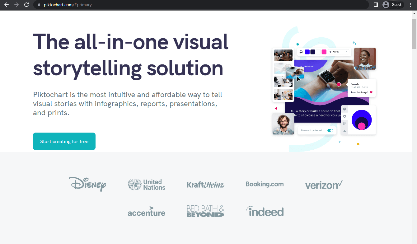 piktochart landing page