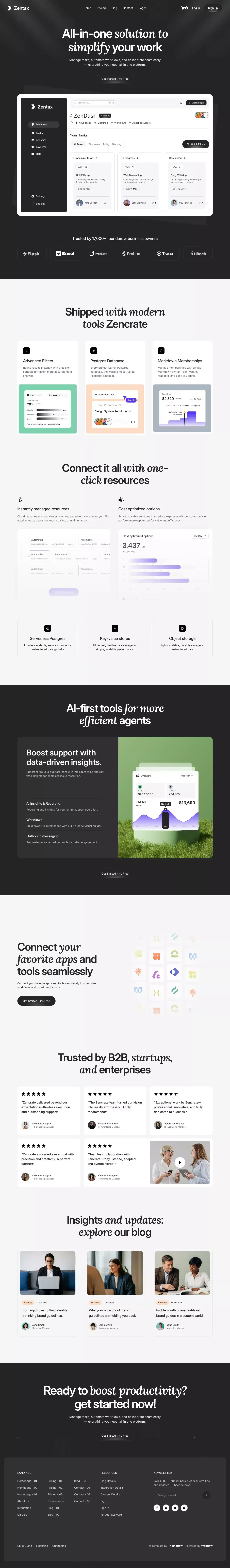 Zentax - Webflow Ecommerce website templ landing page screenshot showcasing Tech design
