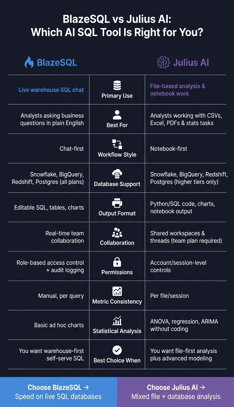 BlazeSQL vs Julius AI: Side-by-Side Feature Comparison