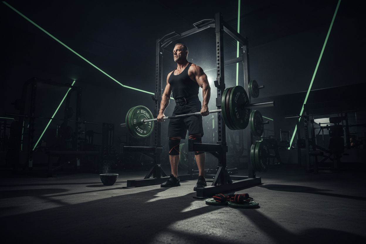 Lifter preparing for a five rep max squat