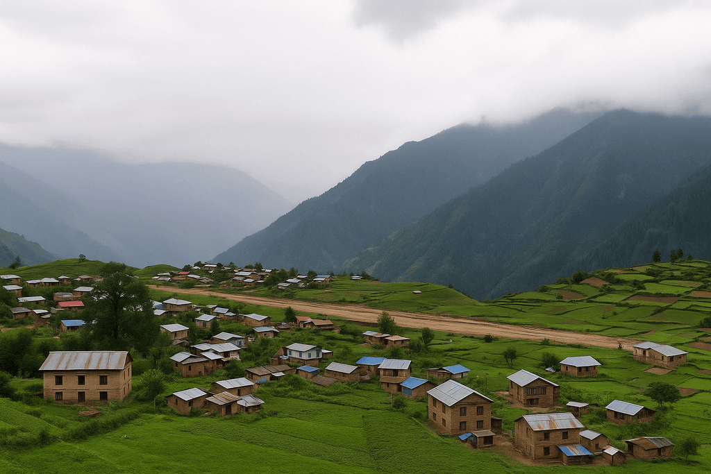 a view of a city and mountains from a distance