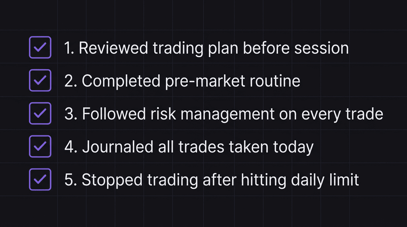 Checklist showing five daily trading habits to track