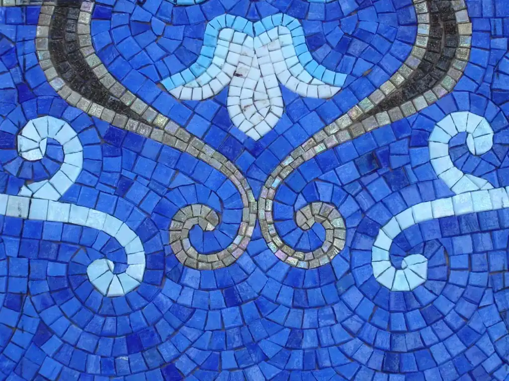Fabrication detail, tesserae set face-down on paper before shipping — Mosaiclegs Art Studio