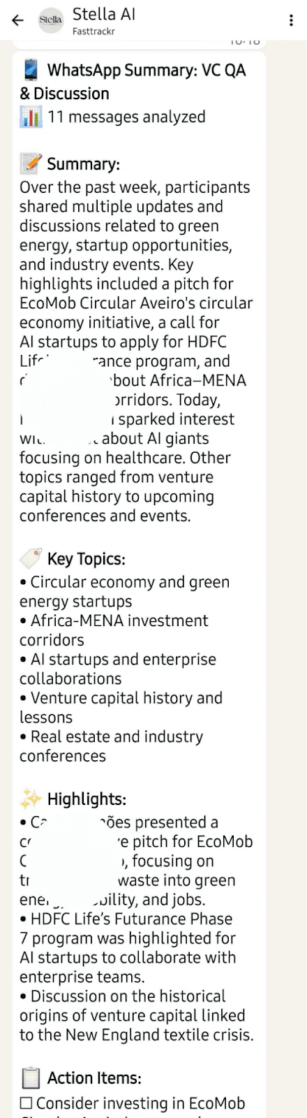 Stella AI WhatsApp group summary