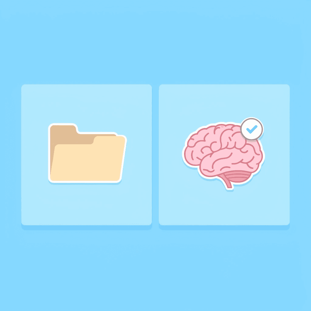 Comparison showing manual file organization on left versus automated AI organization on right