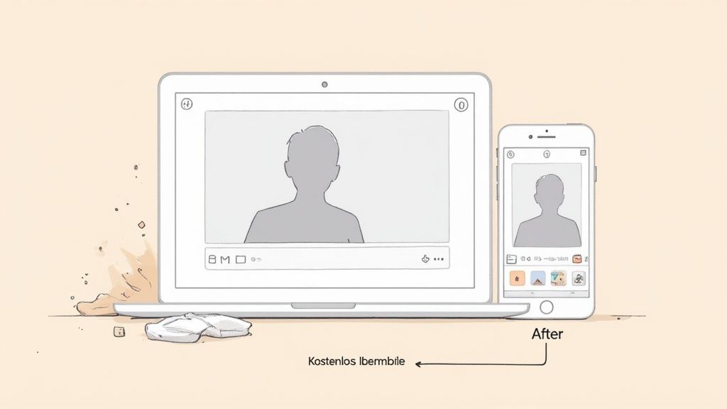 Laptop und Smartphone zeigen ein Profilbild, was die kostenlose Erstellung von Profilbildern auf mehreren Geräten darstellt.