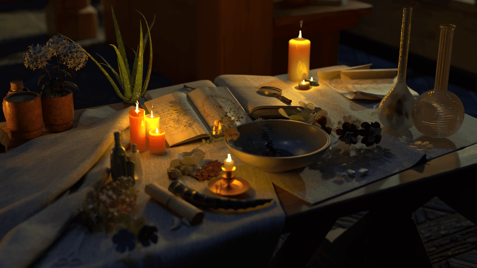 Night render, table detail