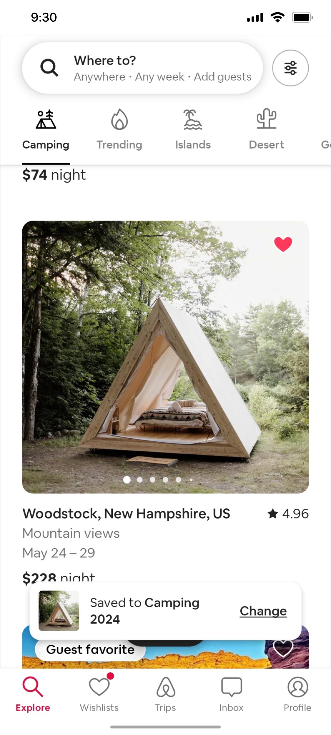 Airbnb Wishlist added Screen
