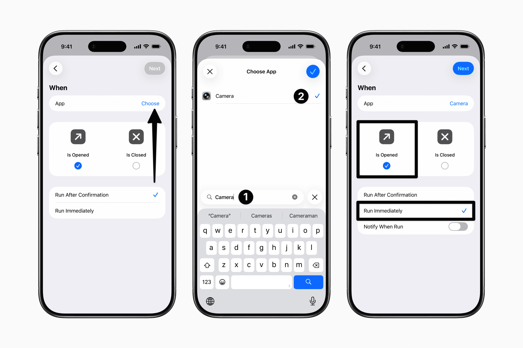 Setting up an open app automation in Shortcuts on iPhone