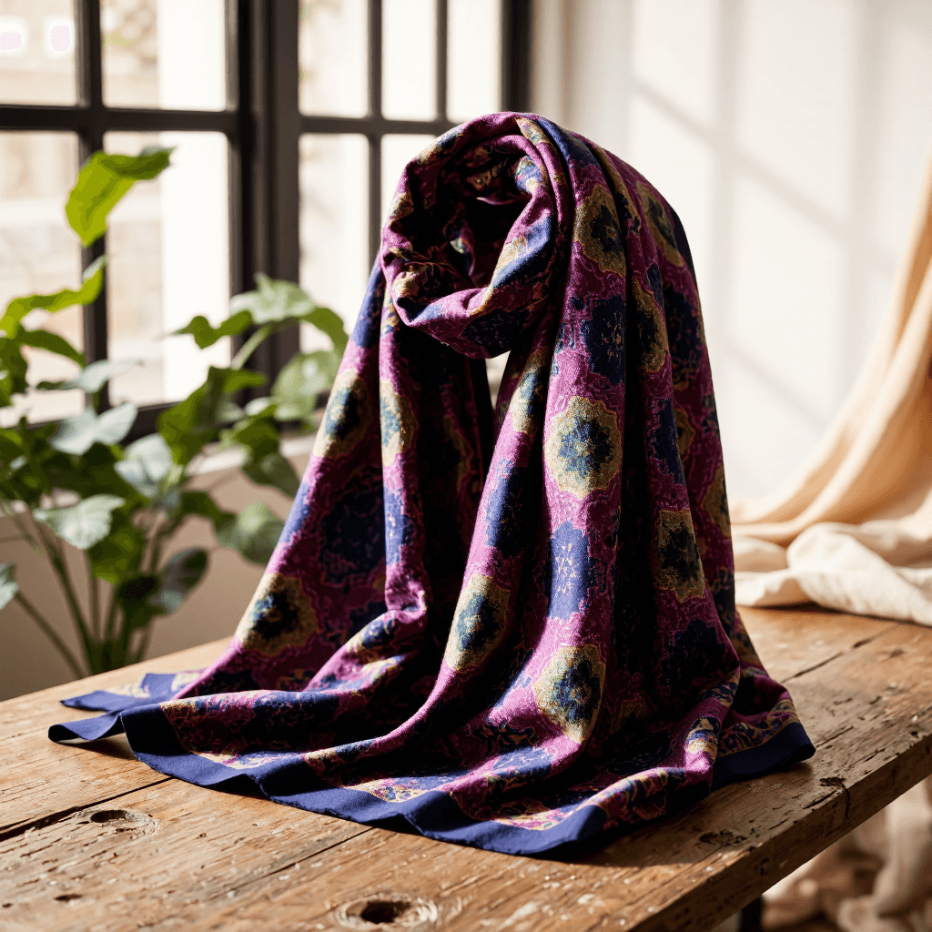 product photography of a patterned scarf