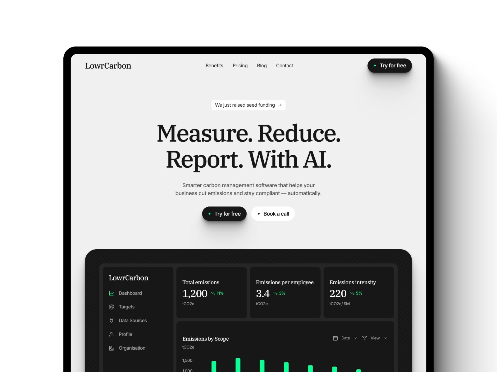 Screenshot 1 for LowrCarbon, a Framer Marketplace template by James Hicks.