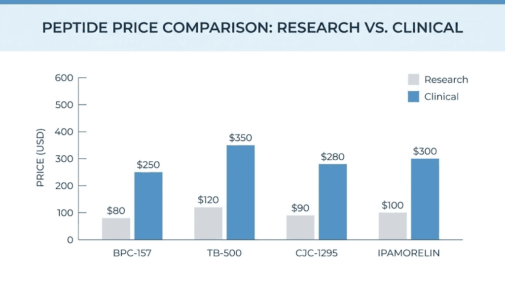 Peptide cost comparison research grade versus clinical grade pricing
