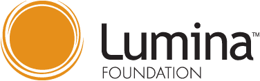 The image features the Lumina Foundation logo, showcasing an orange circle symbol paired with the organization's name in bold, black text.